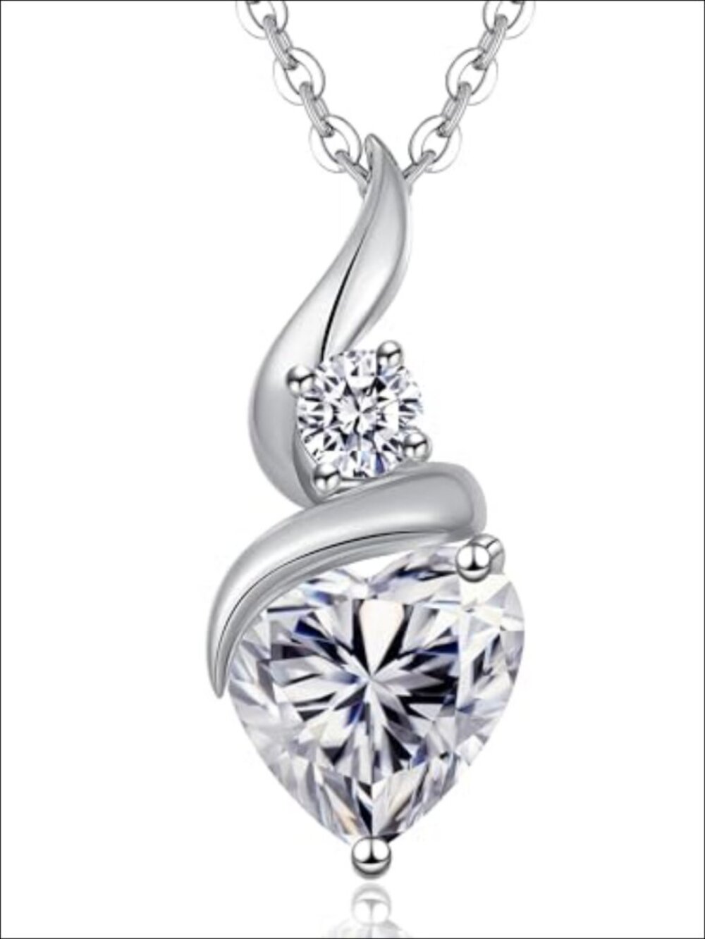 Heart Moissanite Pendant Necklace 2 Carat Rhodium Plated Stainless Steel